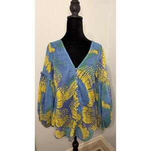 Kleid For Her Blouson Long Puff Ruffle Sleeve V Neck Buttons Resort Wear Top S